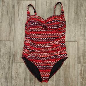 Bond-Eye Australia Swimsuit Size 14 US 10 One Piece Ruched Sweetheart Chevron